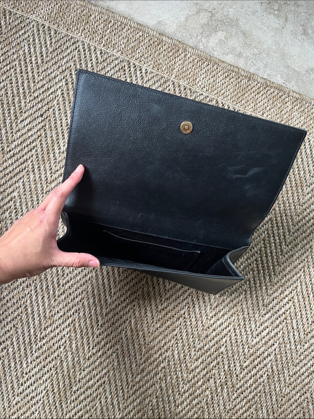 Saint Laurent Black Embossed YSL Leather Envelope Clutch - Picture 8 of 10